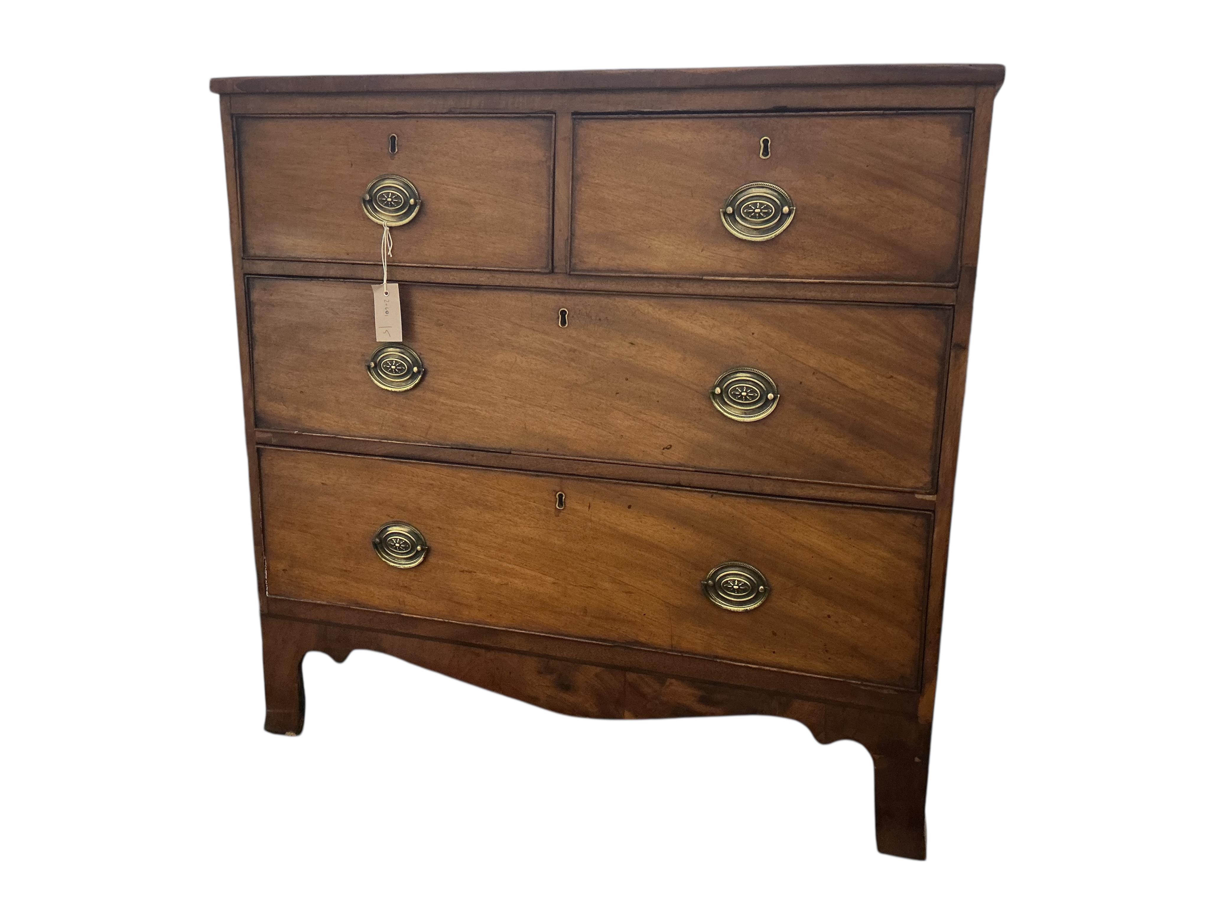 A small Regency mahogany four drawer chest, width 91cm, depth 45cm, height 89cm
